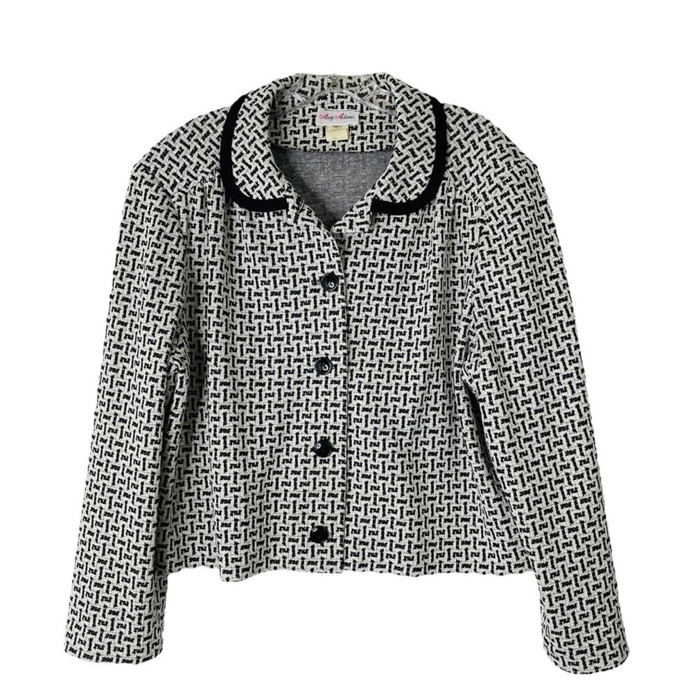Vintage black white mod cropped stretchy office preppy jacket blazer large
